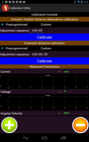 Calibration console with preprogrammed and custom adjustment sequences and live measurement plots.